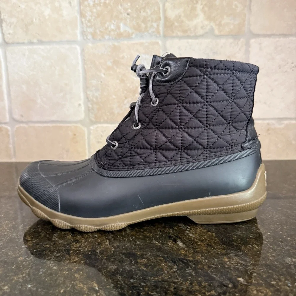 Sperry‎ Quilted Nylon Duck Boots Size 9M Women's Black STS81733 Waterproof